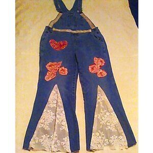 Overalls Old Navy Size 6 Kantha Lace Bell Bottoms 33" Waist Upcycled Hippie Boho